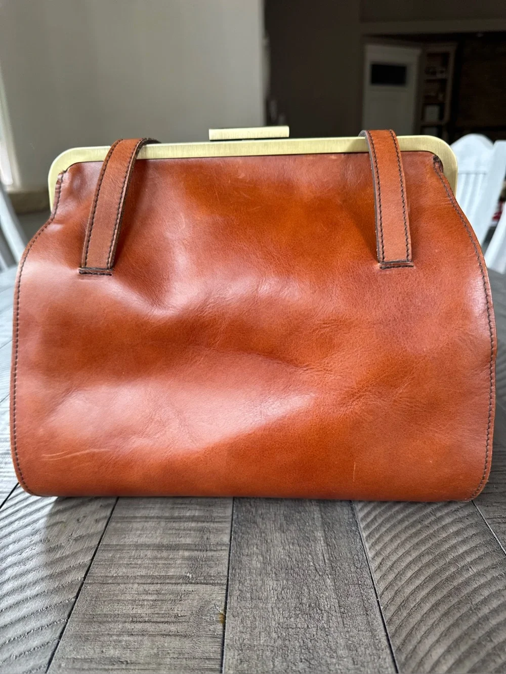 Vintage Patricia Nash Cognac Leather Frame Satchel - Shoulder Bag Purse
